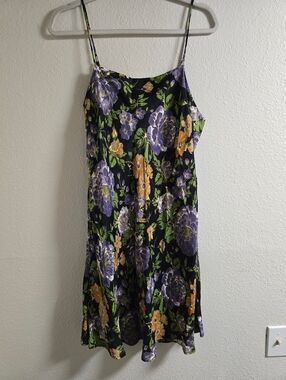 Farm Rio Black Floral Slip Dress